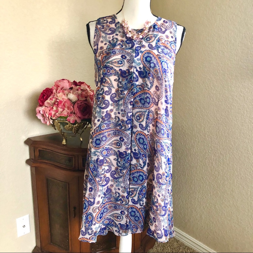 BCBG Paisley Print Chiffon Sleeveless Dress